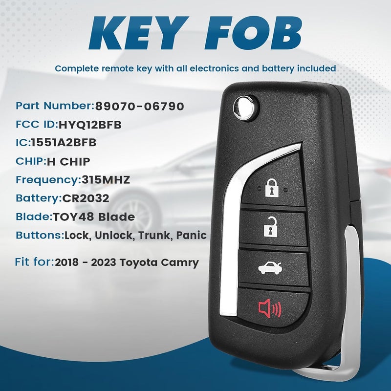 Keyecu Replacement Smart Remote Car Key Fob for Toyota Camry 2018-2023 HYQ12BFB 89070-06790 315MHz H Chip 4Buttons - Image 2